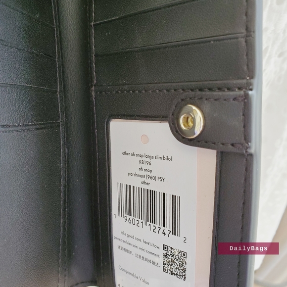 BEAUTIFUL KATE SPADE OTHER SNAP BIFOLD WALLET BLACK LARGE PARCHMENT PSY OTHER NW - Picture 5 of 5